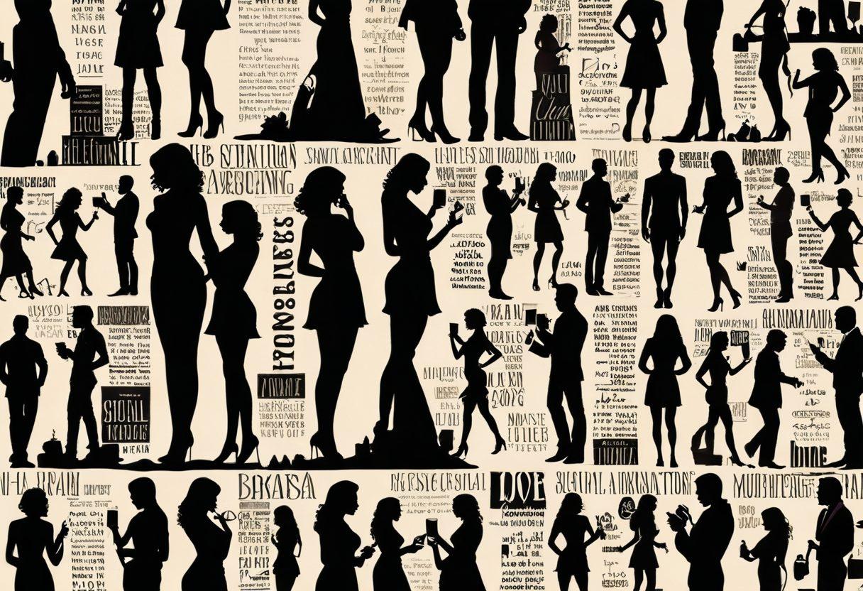 A captivating collage illustrating the journey of adult entertainment, featuring vintage erotica books, modern sex-positive imagery, silhouettes of diverse couples, and symbols of liberation and empowerment. The background should transition from sepia tones to vibrant colors representing openness and acceptance. Incorporate elements of technology like smartphones and social media icons to symbolize the digital age. super-realistic. vibrant colors. dynamic composition.